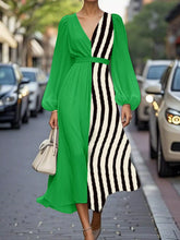 Color Block Striped Long Sleeve Midi Dress