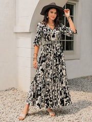 Plus Size Floral Print Balloon Sleeve Maxi Dress
