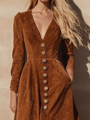 Ruffle Hem V-Neck Midi Dress