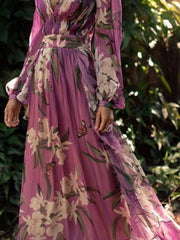 Full Size Floral Print Long Sleeve Maxi Dress Plus Size