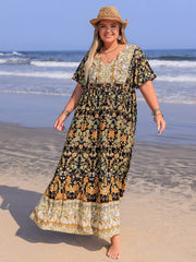 Plus Size Bohemian Floral Tiered Maxi Dress