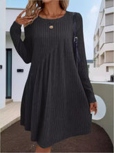Casual Ribbed Knit Long Sleeve Swing Dress
