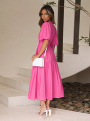 Tiered Puff Sleeve Midi Dress
