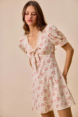 SO ME Floral Lace Trimed Short Sleeves Mini Dress