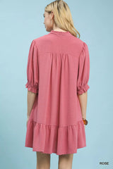 Umgee Lace Yoke Tiered Mini Dress