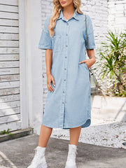 Casual Button-Down Half Sleeve Denim Dress