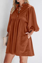 Corduroy Button-Down Babydoll Dress