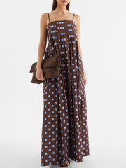 Polka Dot Pleated Detail Maxi Dress
