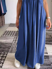 Full Size Ruched Wide Strap Overall Maxi Dress Plus Size