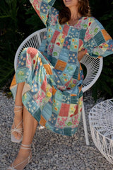 Floral Checkered V-Neck Dress