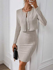 Ribbed Knit Bodycon Cami Dress with Cardigan