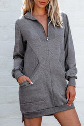 Zip Front Long Sleeve Sweatshirt Dress