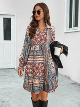 Boho Floral Print Long Sleeve Mini Dress