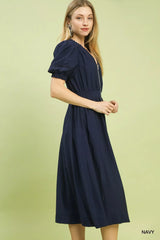Umgee Zip-Front Smocked Waist Midi Dress