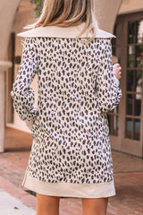Leopard Print Zip up Collar Patchwork Shift Mini Dress