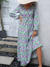 Printed V-Neck Long Sleeve Dress