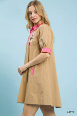 Umgee Embroidered Contrast Trim Tunic Dress