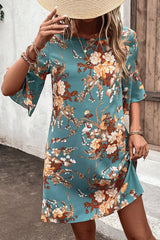Floral Print Flounce Sleeve Casual Dress