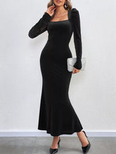 Velvet Square Neck Long Sleeve Mermaid Dress