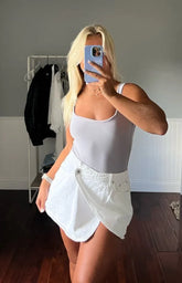 Alcmene White Denim Asymmetrical Wrap Mini Skirt