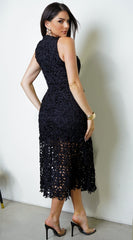 Strata Crochet Midi Dress - Black