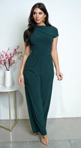Ruba Cowl Tunic Neck Short Sleeve Wide Leg Jumpsuit - Green