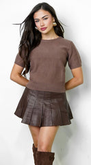 Vex Faux Leather Pleated Mini Skirt - Brown