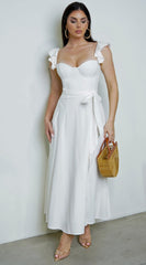 Valeria Corset Ruffle Midi Dress – White