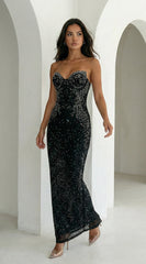 Tayah Rhinestone Strapless Maxi Dress - Black