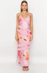 Inara Light Pink Floral Print Ruffle Maxi Dress