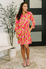 Inspire Collared Dress in Pink Blossom