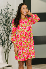 Inspire Collared Dress in Pink Blossom