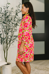 Inspire Collared Dress in Pink Blossom