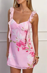 Joyce Pink Floral Chiffon Mini Dress - PRE ORDER