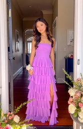 Kim Magenta Strapless Ruffle Prom Dress