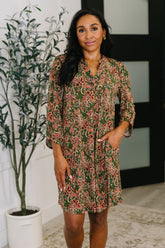 Lizzy Long Sleeve Dress in Olive Paisley