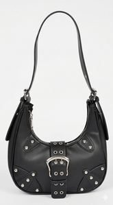 Zoey Faux Leather Stud Buckle Shoulder Bag - Black