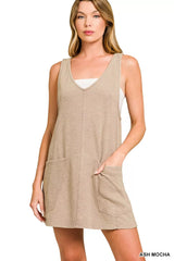 Zenana Washed Slub Adjustable Strap Overall Dress