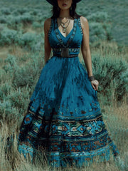 Printed V-Neck Maxi Dress