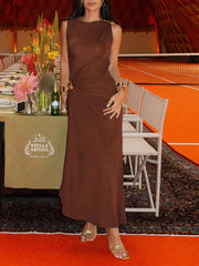 Draped Sleeveless Bodycon Maxi Dress with Metal Decorative