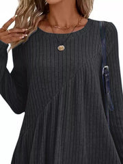 Casual Ribbed Knit Long Sleeve Swing Dress