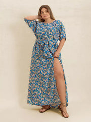 Plus Size Floral Print Maxi Dress with Side Slit