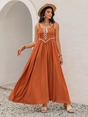 Contrast Trim Lace-Up Maxi Tank Dress
