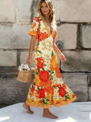 Floral Print V-Neck Maxi Dress