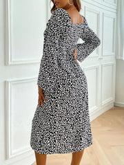 Printed Tie Flare Sleeve Midi Dress