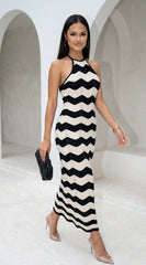 Solara Knit Halter Maxi Dress - Cream Beige