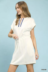 Umgee Knit Zip Front Drawstring Dress