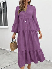 Ruffle Hem Button Front Tiered Dress