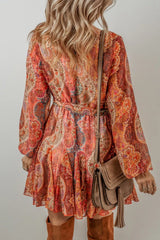 Boho Paisley Print Long Sleeve Mini Dress