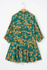 Printed Ruffled Hem Button Front Dress